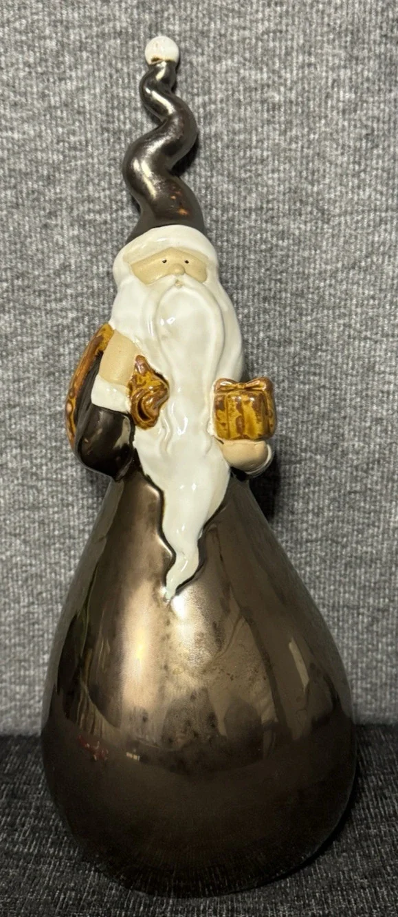 Pier 1 Imports 14” Ceramic Santa Figurine Metallic Brown Luster Glaze Farmhouse